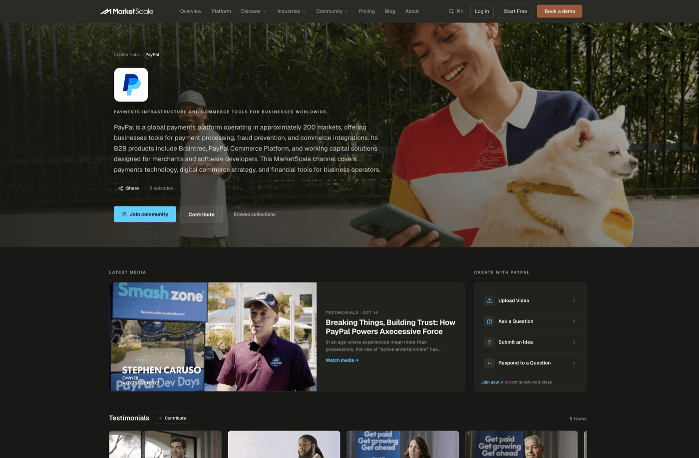 An example branded Creator-Hub on MarketScale