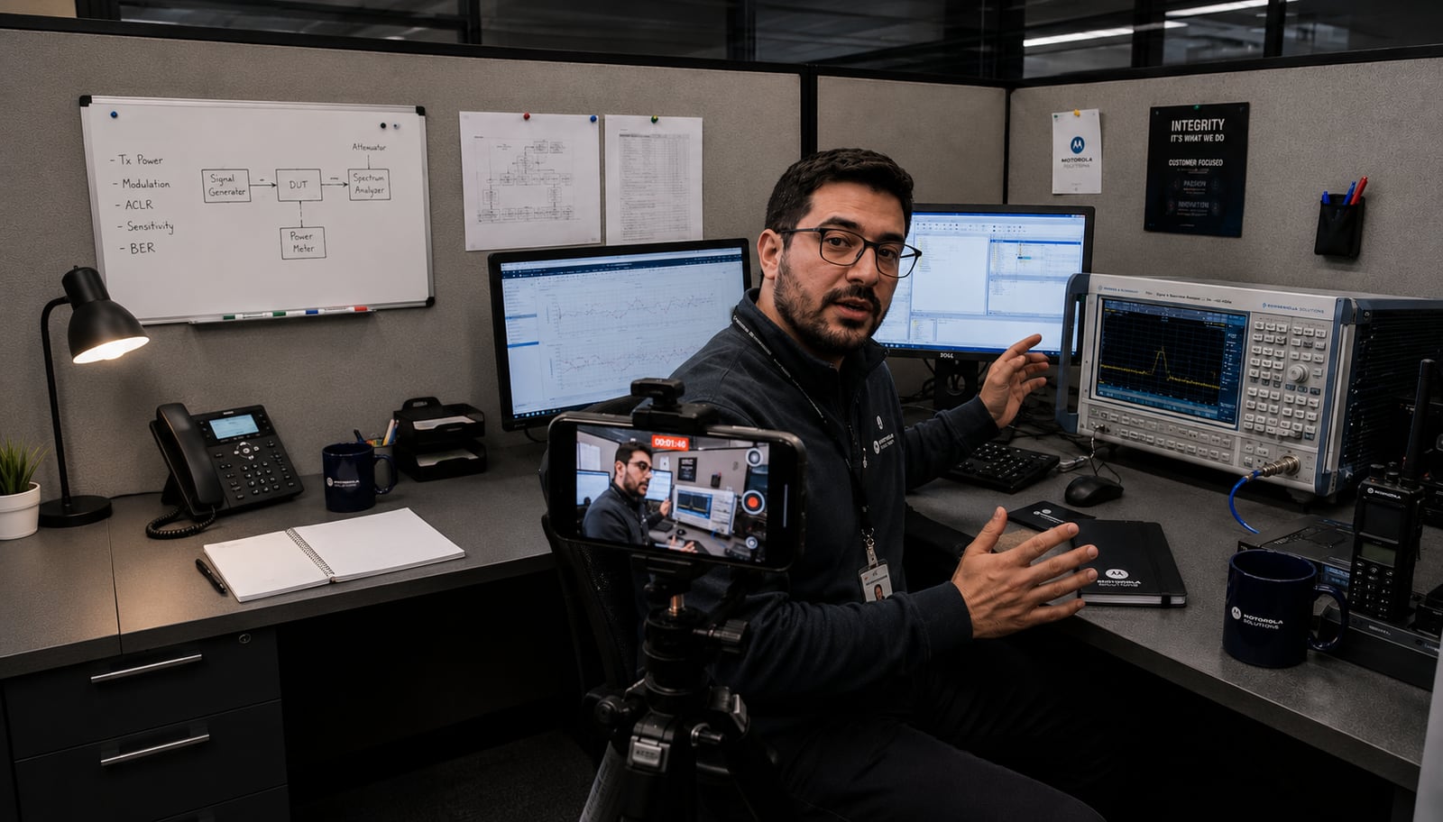 An engineer being recorded at his workstation